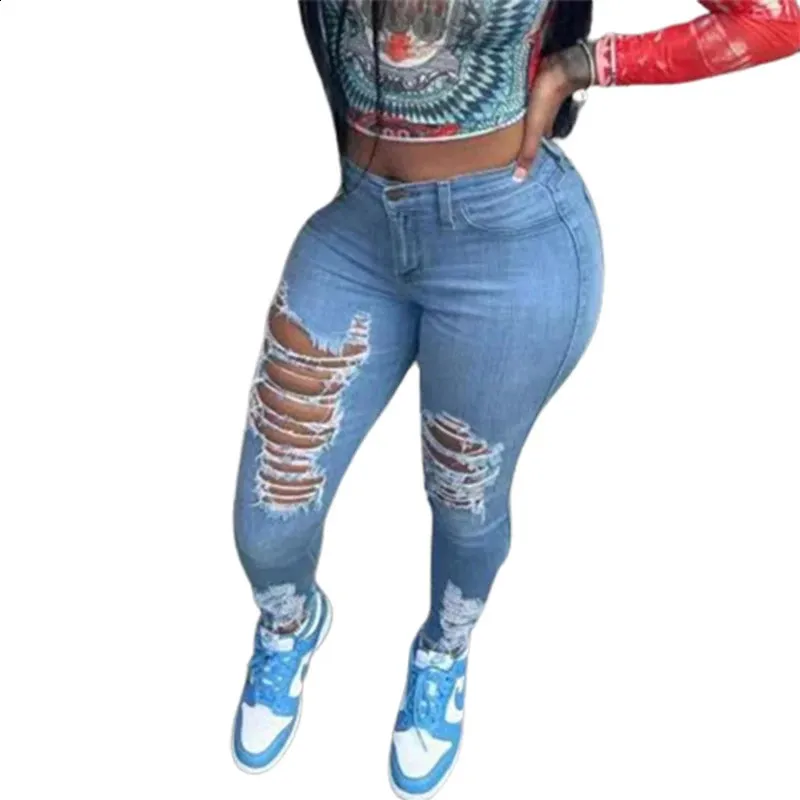 Jeans De Mezclilla De Mezclilla De Cintura Alta Para Mujeres