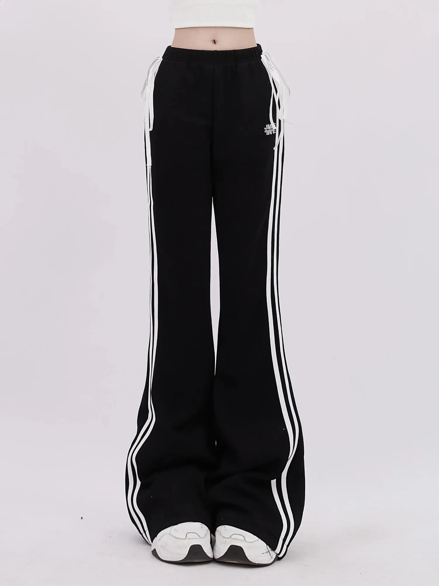 Womens Goth Flared Pants - Black Striped Y2k Aesthetic