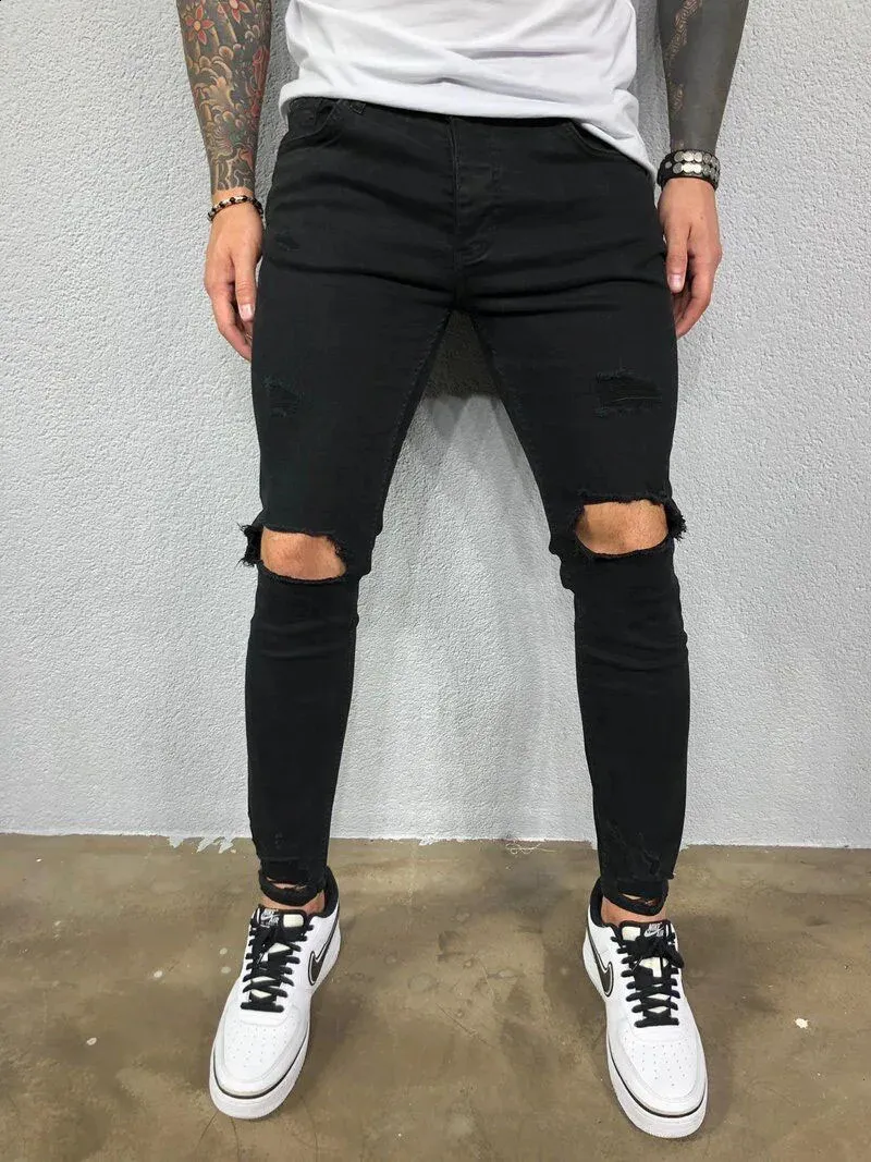 Ripped Stretch Denim Jeans: Men's Hip Hop Style, Oversized Fit Shop Now!