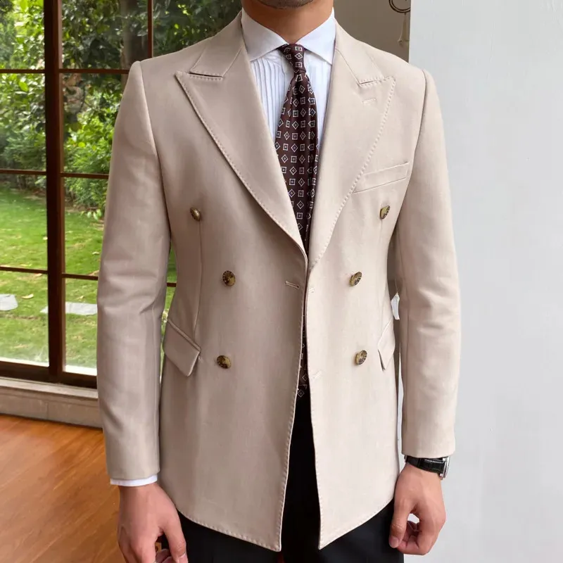 Mens Double Breasted Blazer Suit Jacket - British Style