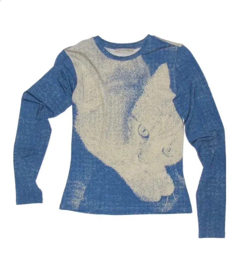 Stretch Slim Long Sleeve T-Shirt with Kitten Print - Paloma