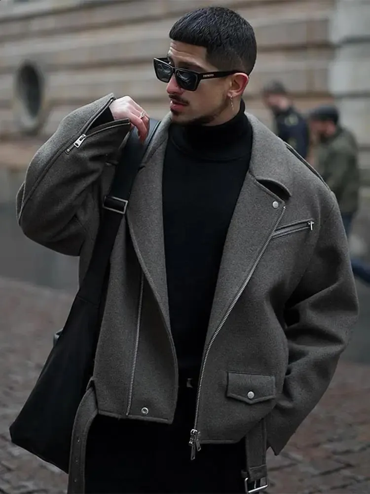 ジャケット・アウター pidassoPuff sleeve wool jacket Chic Wool Blend Zip Trench Coat with Pockets for Men from