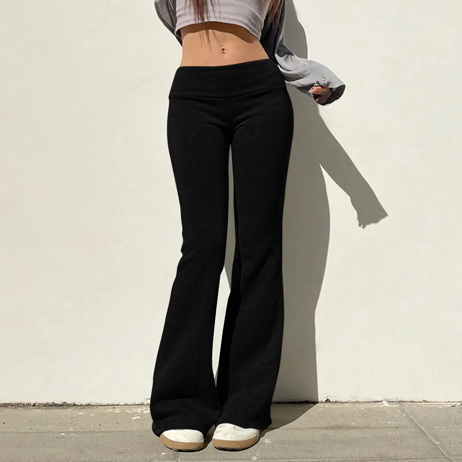DHgate Solid Flare Trousers Cozy Cargo Bell Bottom Sweatpants for Women Apparel