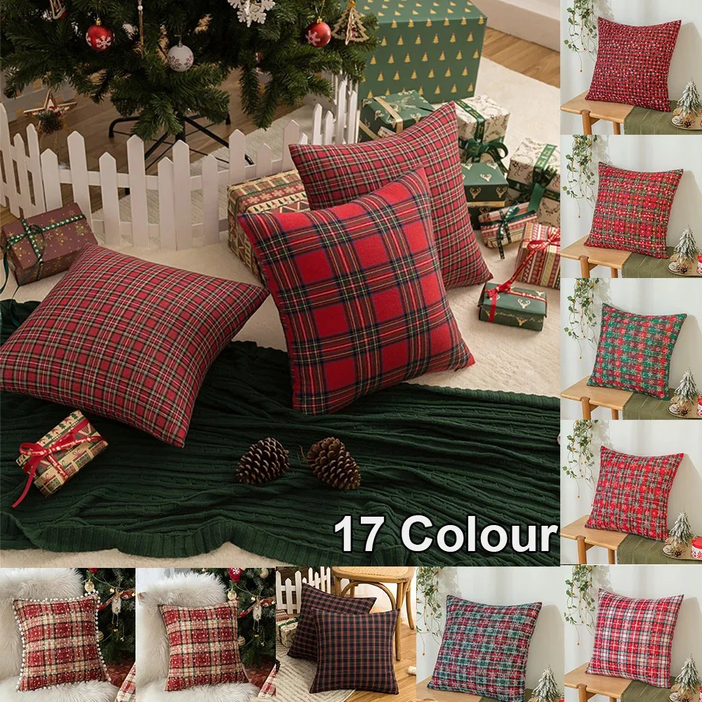 45x45cm Square Pillow Case Christmas Scottish Tartan Plaid Cushion