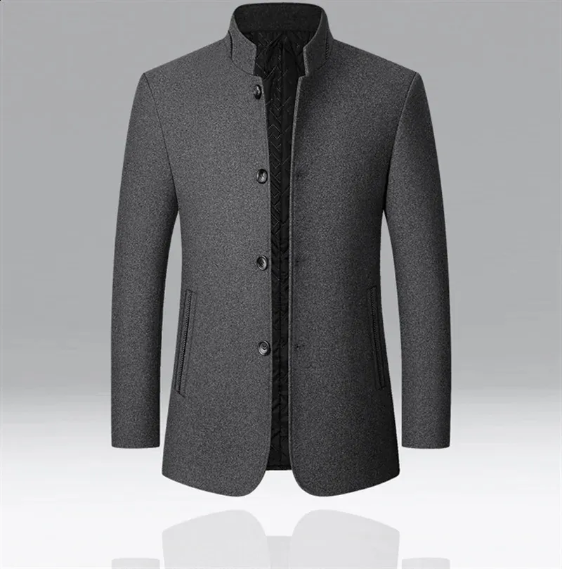 Mens Woolen Stand Collar Jacket Wide-Waisted Wool Blend Coat for