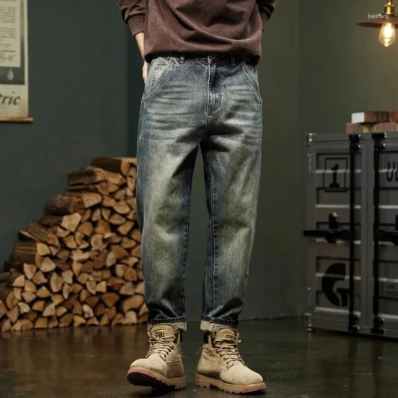 Pantalones vaqueros para hombre, pantalones holgados, holgados, estilo harén, ropa vintage, moda, bolsillos, patchwork, pantalones grandes, talla grande 40_voghion.com