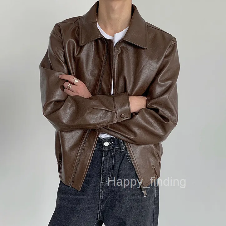 Cuero Negra Chamarra De Piel Cafe Combinaciones Hombre Chaqueta De