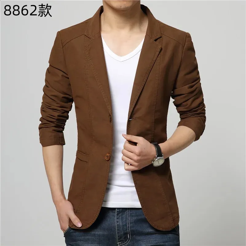 Cotton Business Casual Mens Blazer: Slim Fit Solid Color