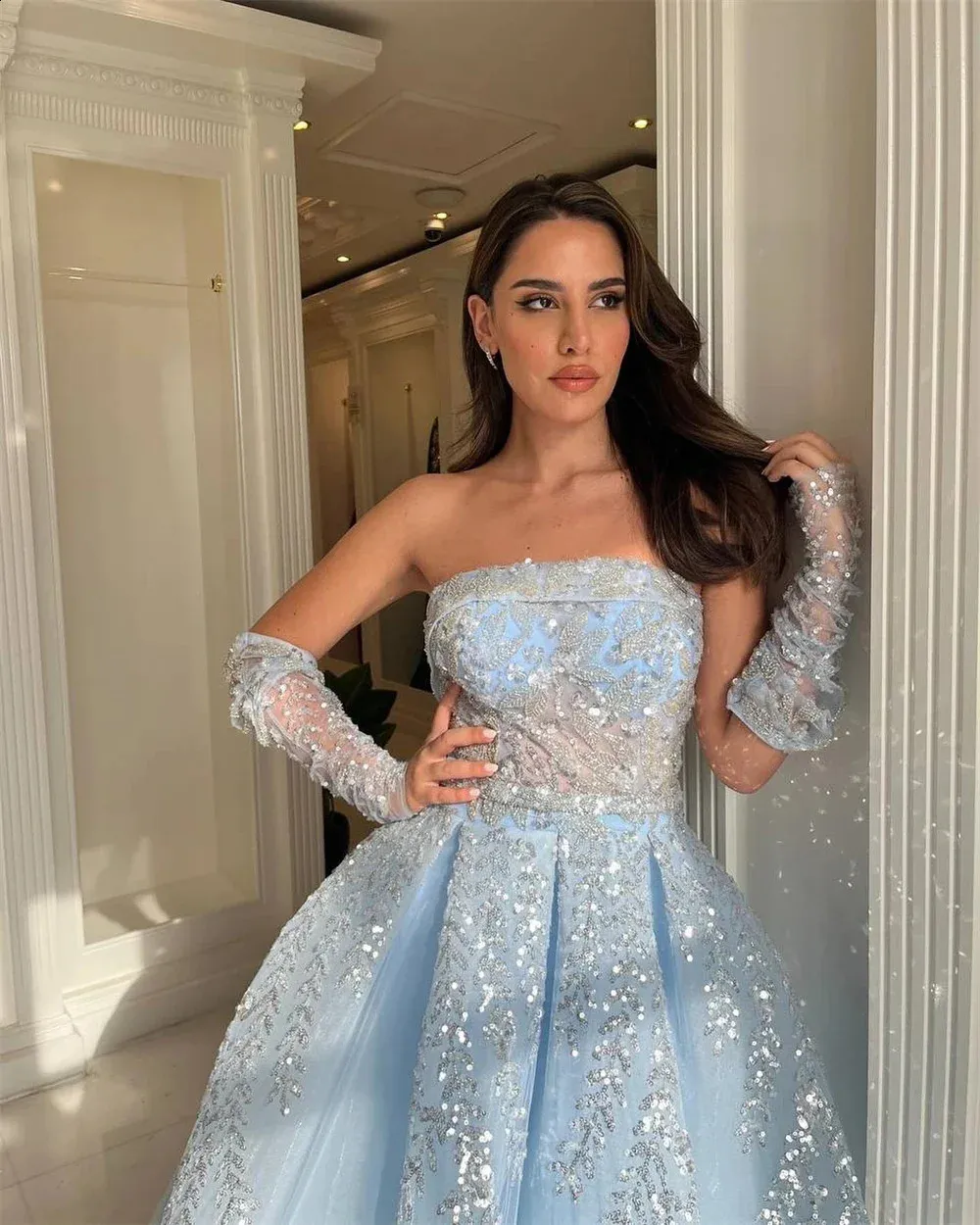 Saudi Arabia Evening Dress Formal Strapless Floor-Length Chiffon Applique  Lace Gown from Dhgate Runway Dresses - price 215.63
