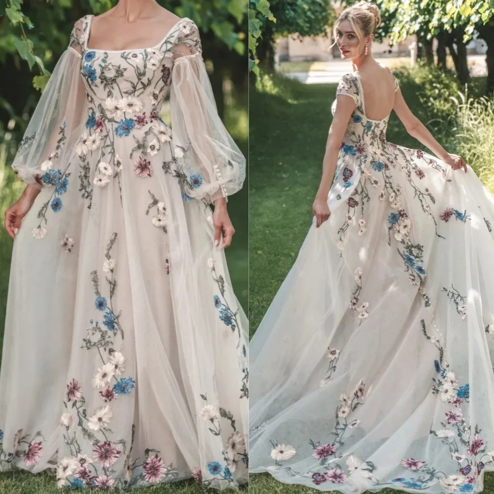 ワンピース Tulle Embroidered Sleeve I-Line Dress Tulle Embroidered Sleeve I-Line Dress