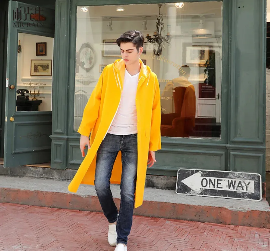 Hooded Mens Raincoat Yellow PVC Rain Coats For Men, Waterproof