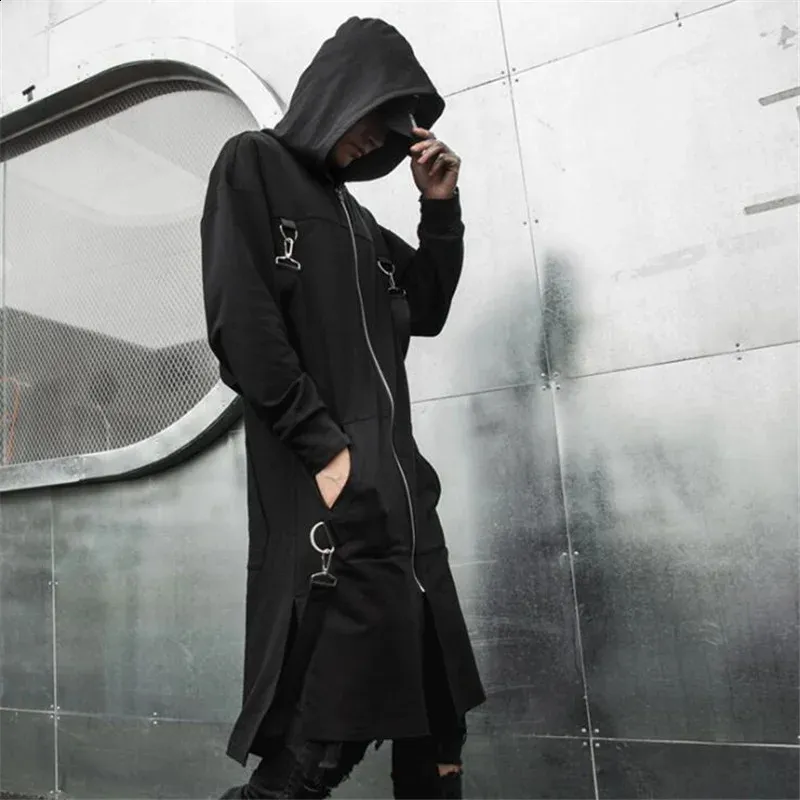 ジャケット・アウター LONG TRENCH COAT/Hype Long Trench Coat Jacket Men Autumn Spring Black Hip Hop