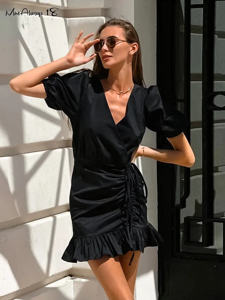 Mnealways18 Puff Sleeve V Neck Dress Elegant Black... From Sereinstore,  $11.56 In Bulk | DHgate.Com
