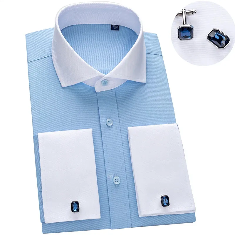 Niche Chic Double-Folded Sleeve Windsor Collar Business office shirts for Men with French Cufflinks for Men - High-Grade Long-Sleeved Dress (250804) Niche Chic Double-Folded Sleeve Windsor Collar Business office shirts for Men with French Cufflinks for Men - High-Grade Long-Sleeved Dress (250804)