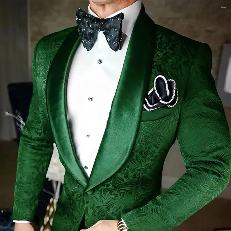 Slim Fit Suit for Men Black Grooms Tuxedos 2 Piece Shiny
