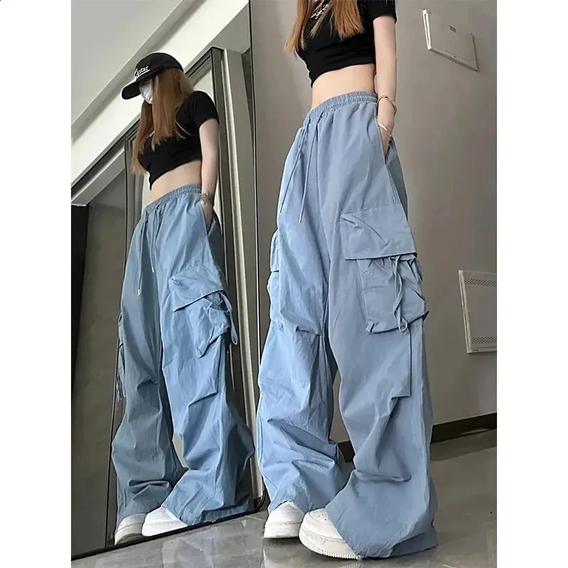 Women's Y2K Cargo Pants - Casual Wide Leg Trousers, High Waist, Big Pockets, Lace Up, Loose Fit, Streetwear Women's Y2K Cargo Pants - Casual Wide Leg Trousers, High Waist, Big Pockets, Lace Up, Loose Fit, Streetwear