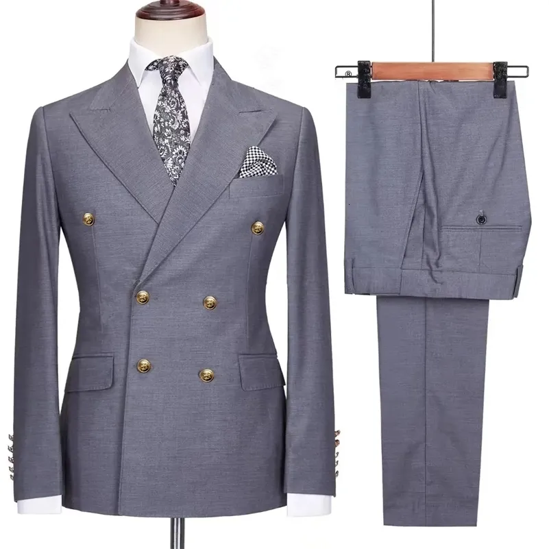 Sophisticated Men's Double-Breasted Slim-Fit Suit Blazer and Pants Set for Weddings and Banquets (y240821)