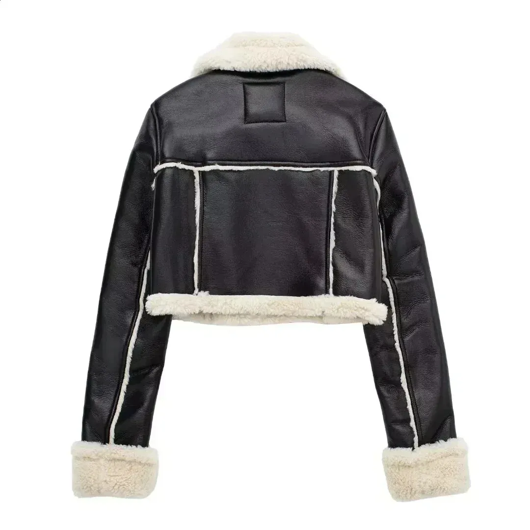 Womens Cropped Faux Leather Jacket: Stylish Tweed Coat for