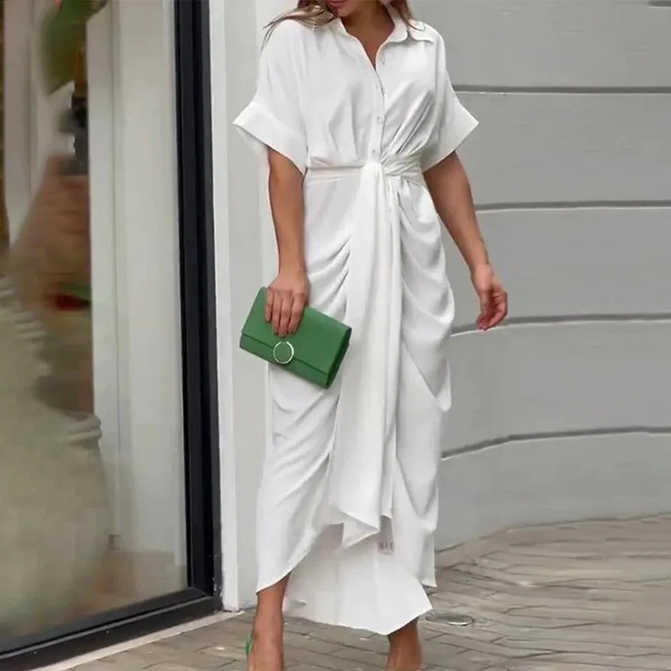 high waisted shirt dress Cotton Puff Sleeve Midi Shirt Dress | Shirt Dress main image 1