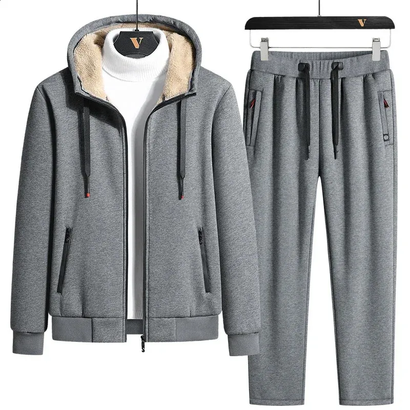 Mens Velour Tracksuit: Warm Winter Fleece Two Piece Set Thick