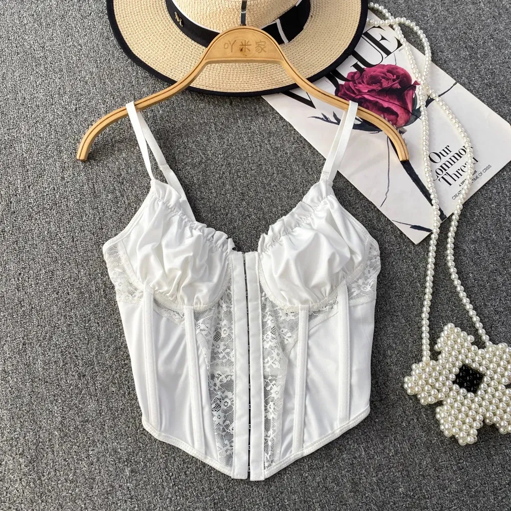 Sheer Corset Top Bustier, Lace Patchwork Style | DHgate