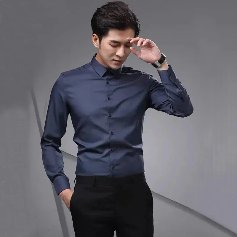 Mens long sleeved slim fitting white business casual dress shirts with  V-neck collar for school and four seasons from Dhgate Men's Dress Shirts -  price 53.4