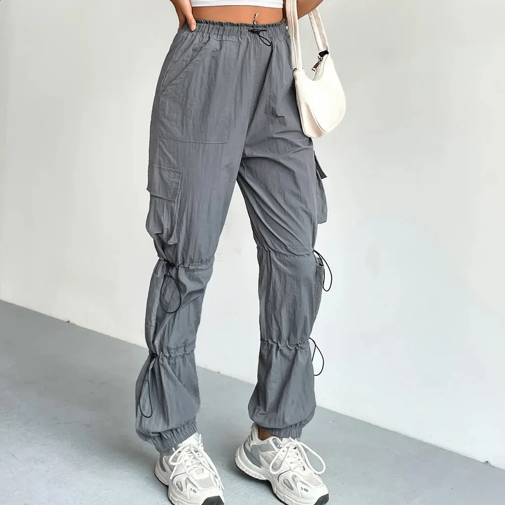 Pantalon Cargo Femme Taille Haute - Coupe Baggy Large Avec 6 Poches - Style Y2K Streetwear - Pour Travail, Trekking