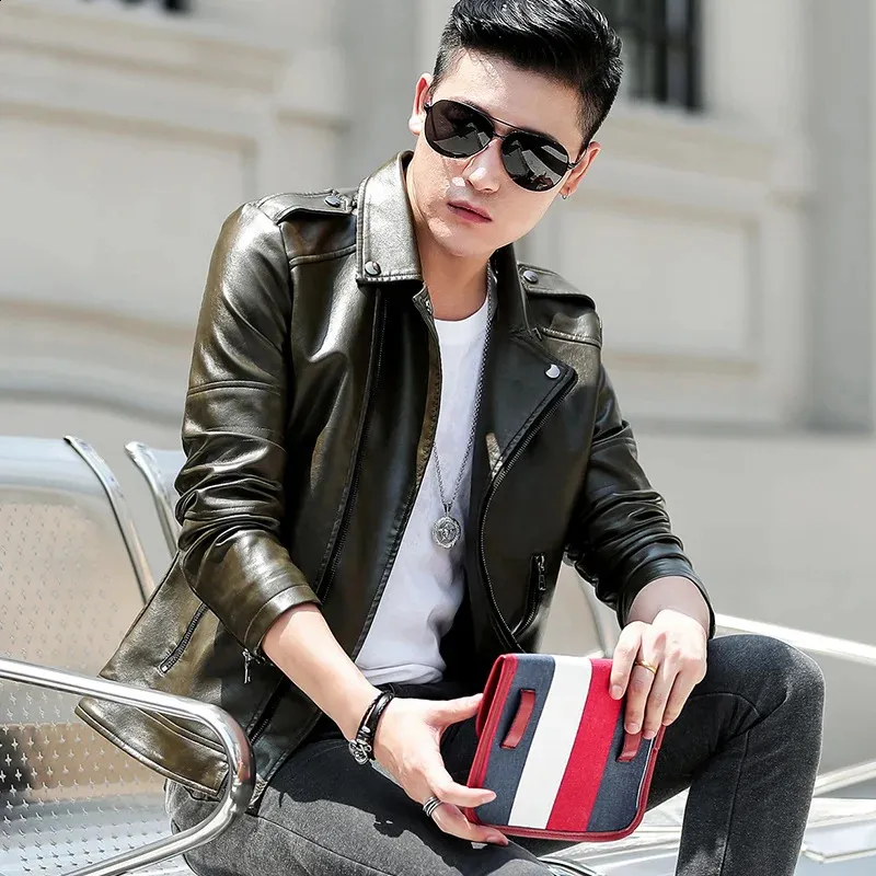 Short Stylish: Mens Casual Slim Fit Genuine Leather Jacket from