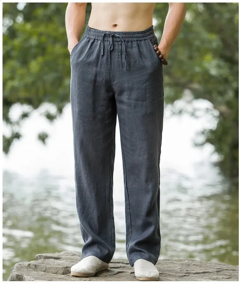 Summer Cotton Linen Men's Wide Leg baggy pants with