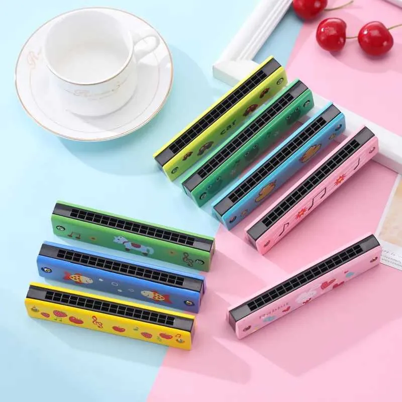 16 Hole Kids Harmonica - Double Row Wooden Harmonica with Cartoon ...