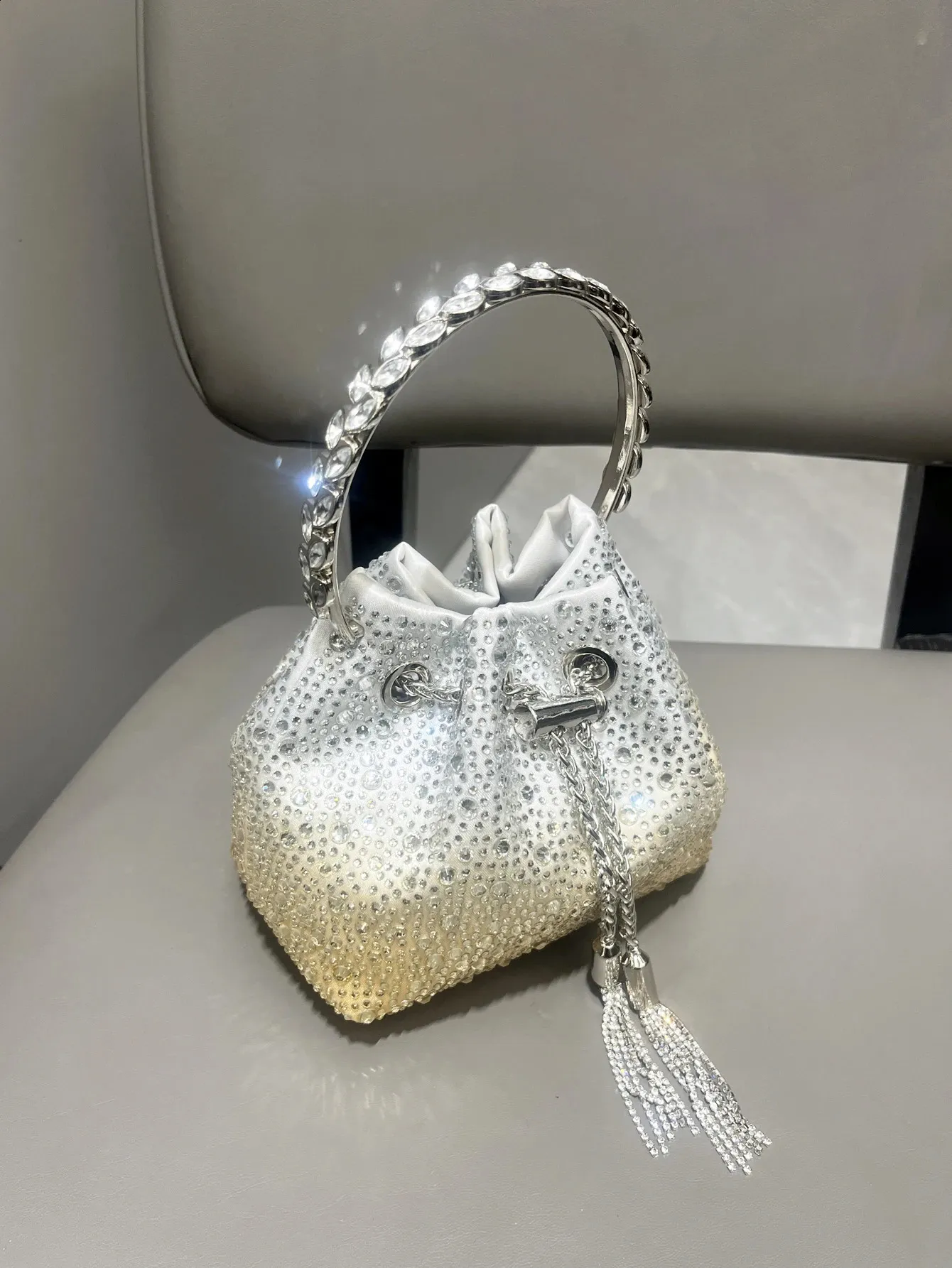 Rhine Stone Handle Evening Clutch Bag Shining Crystal Designer Shoulder ...