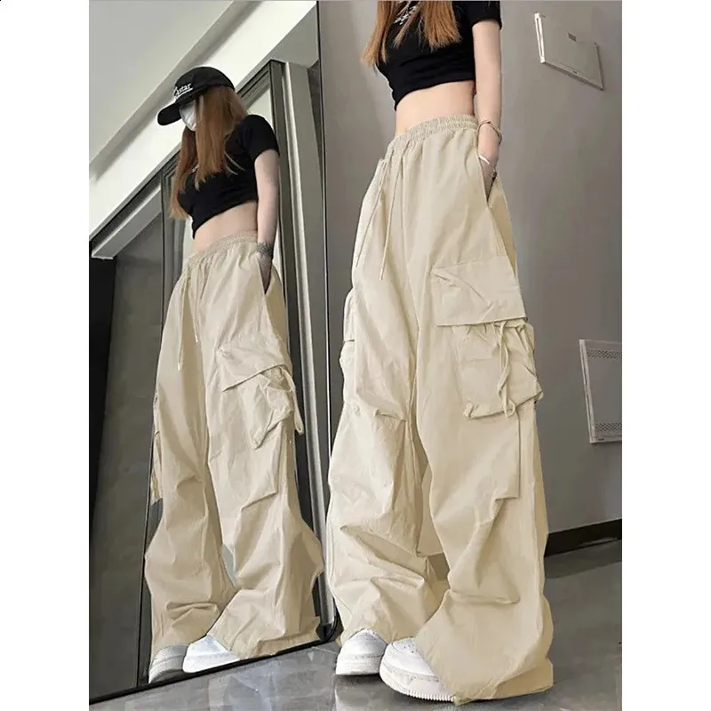 Women's Y2K Cargo Pants - Casual Wide Leg Trousers, High Waist, Big Pockets, Lace Up, Loose Fit, Streetwear Women's Y2K Cargo Pants - Casual Wide Leg Trousers, High Waist, Big Pockets, Lace Up, Loose Fit, Streetwear