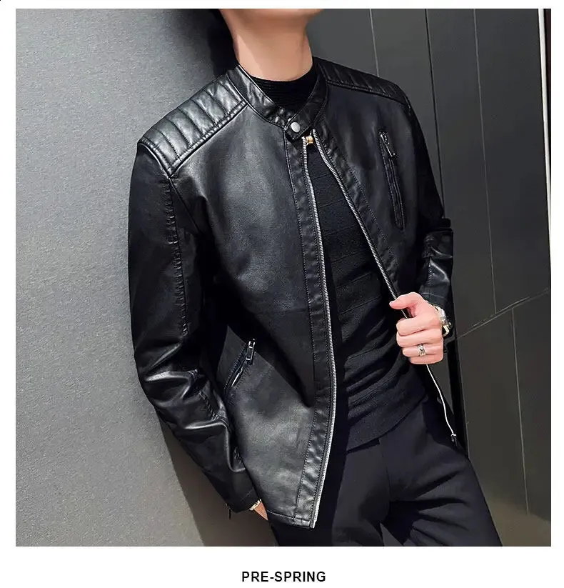 Mens Stylish & Durable White PU Leather Jacket for Autumn