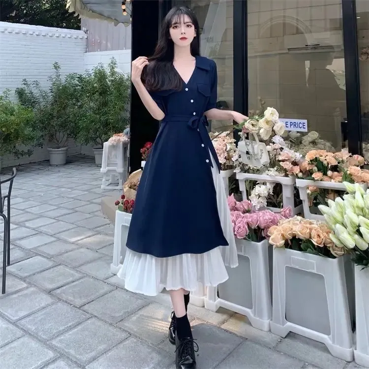 Korean Fashion V-Neck Long Robe white dress for Women - Elegant Summer  Casual Urban Gown 240822