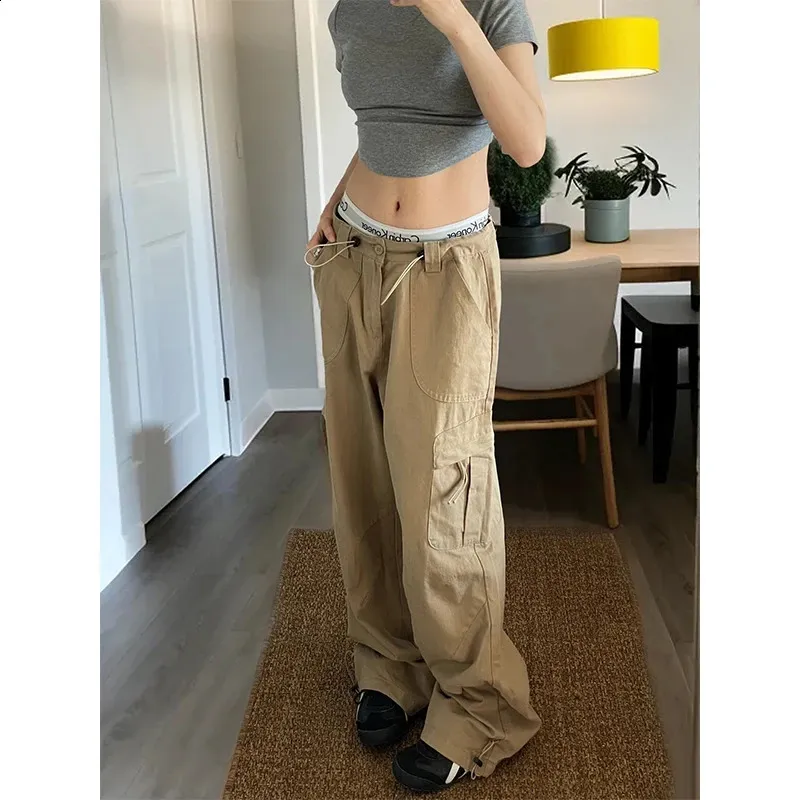 Save Big on Bulk Khaki Cargo Trousers Women High Waist Cargo Pants Women  Khaki Y2k Style Vintage Inspired Oversized Trousers, 90s Retro Aesthetic