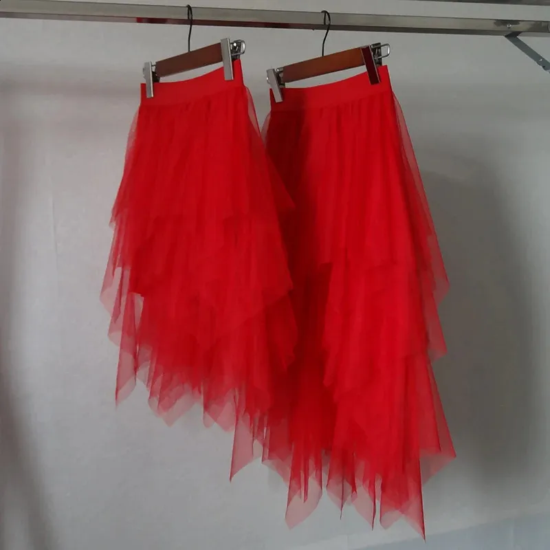 Save Big on Bulk Tulle Skirts Tulle Skirts For Women Irregular Fashion  Elastic High Waist Mesh Red Tutu Skirt Sexy Wrinkle Long Skirts Mid Skirts 