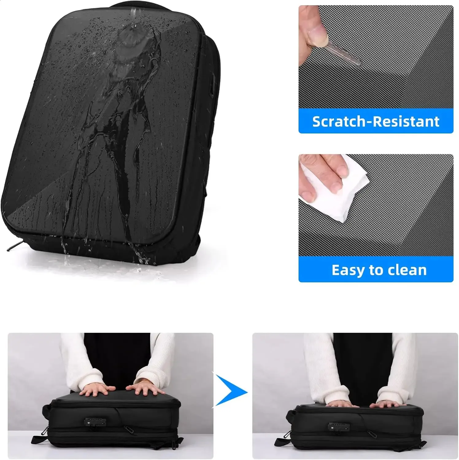 Zaino Da Viaggio Uomo Donna Con Guscio Rigido E Porta USB - Antifurto Impermeabile Per Computer 17 Pollici, Borsa Lavoro E Scuola, Espandibile
