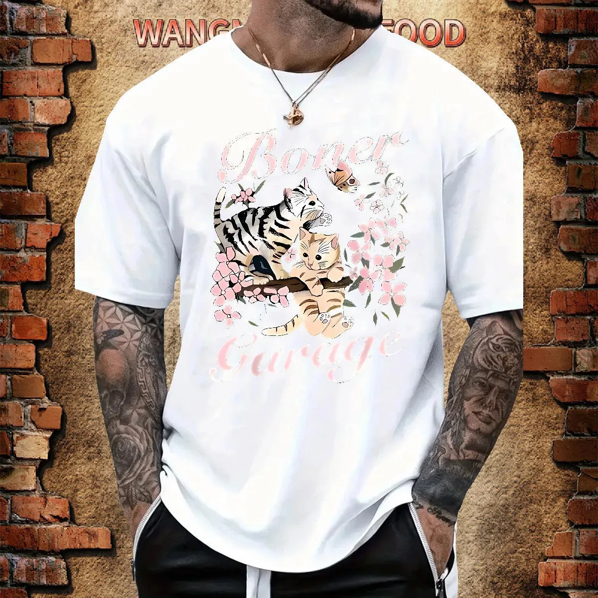Fai da te personalizzato uomo casual quotidiano indossare coppie larghe magliette abbigliamento grafico 230g cotone gatto traspirante manica corta_voghion.com