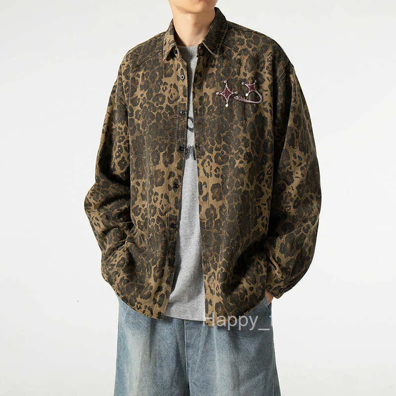 Trendy Leopard Denim Jacket: Washed Style, Spring/Autumn Outerwear