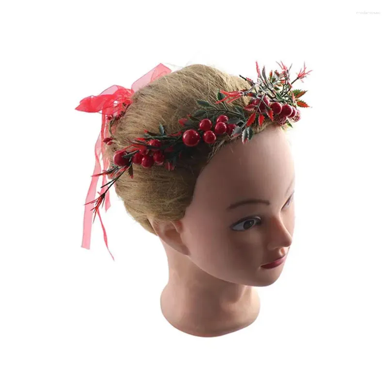 Festive Christmas Headband Holiday Flower Crown, Red Berry