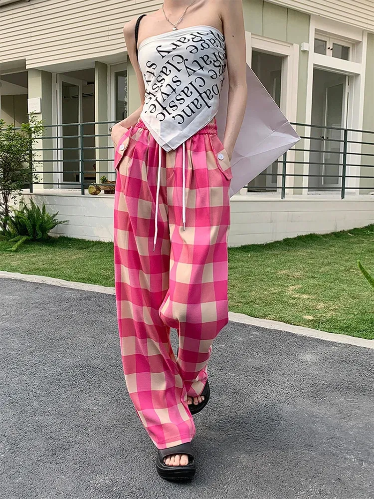 Vintage Harajuku Y2K Women's Pink Plaid Retro Loose Vintage Harajuku Y2K Women's Pink Plaid Retro Loose