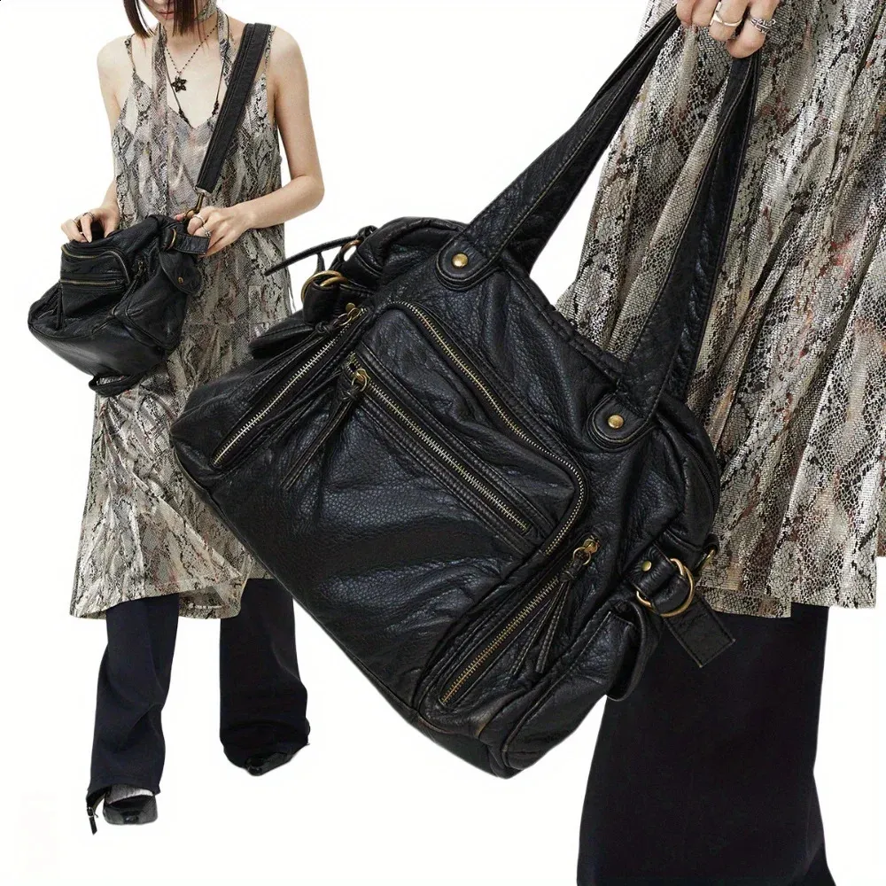 ★TOUT Y EST★ Crack Messenger Black LML04FBK DHgate.com:Vintage Washed Leather Tote Bag - Multi-Pocket