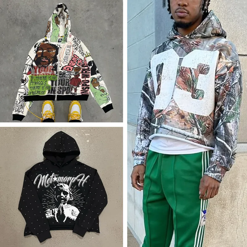 DHgate Vintage Streetwear Mens Zip Hoodie Hip Hop Loose Sweatshirt S 5XL Apparel
