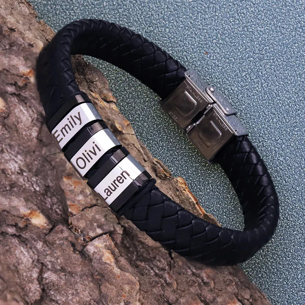Mens leather family bracelet deals