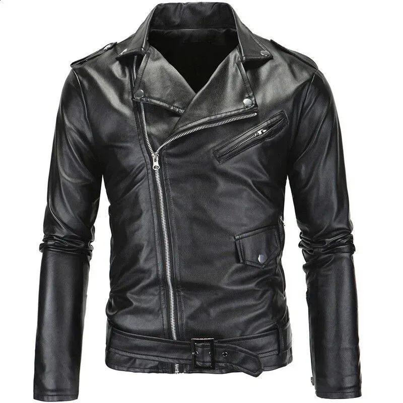 Spring And Autumn Mens PU Leather Jacket Solid From