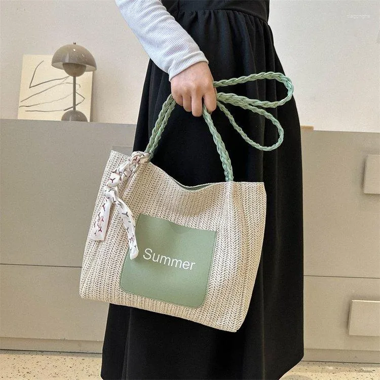 Large Woven Straw Tote Bag for Women - Casual Shoulder Bag with Red ...