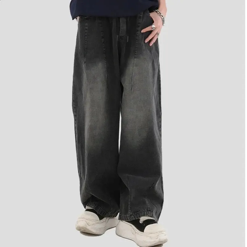 パンツ y2k studs black wide denim Men's Y2K Jeans Vintage Hip Hop Style Baggy Aesthetic