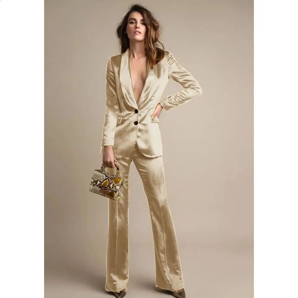 Gold Satin Women's Gold two piece suit - Comfortable, Elegant, and Fashionable Trousers for Casual, Party, Business Wear (240821) Gold Satin Women's Gold two piece suit - Comfortable, Elegant, and Fashionable Trousers for Casual, Party, Business Wear (240821)