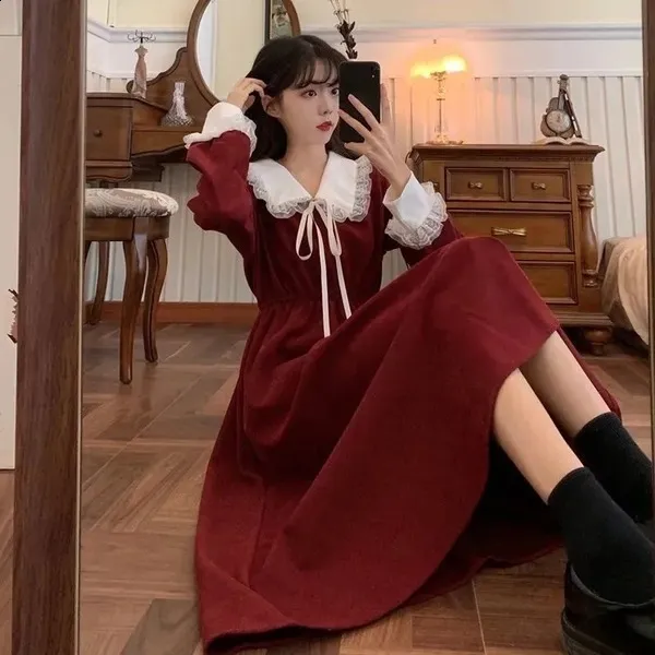 Japanese Style Mori Girl Vintage anarkali dress with Bow Detail  