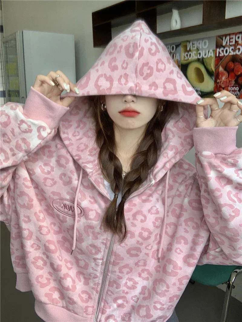 トップス 9090 girl Charcoal Pink Leopard Hoodie L トップス 9090 girl Charcoal Pink Leopard Hoodie L hot pink